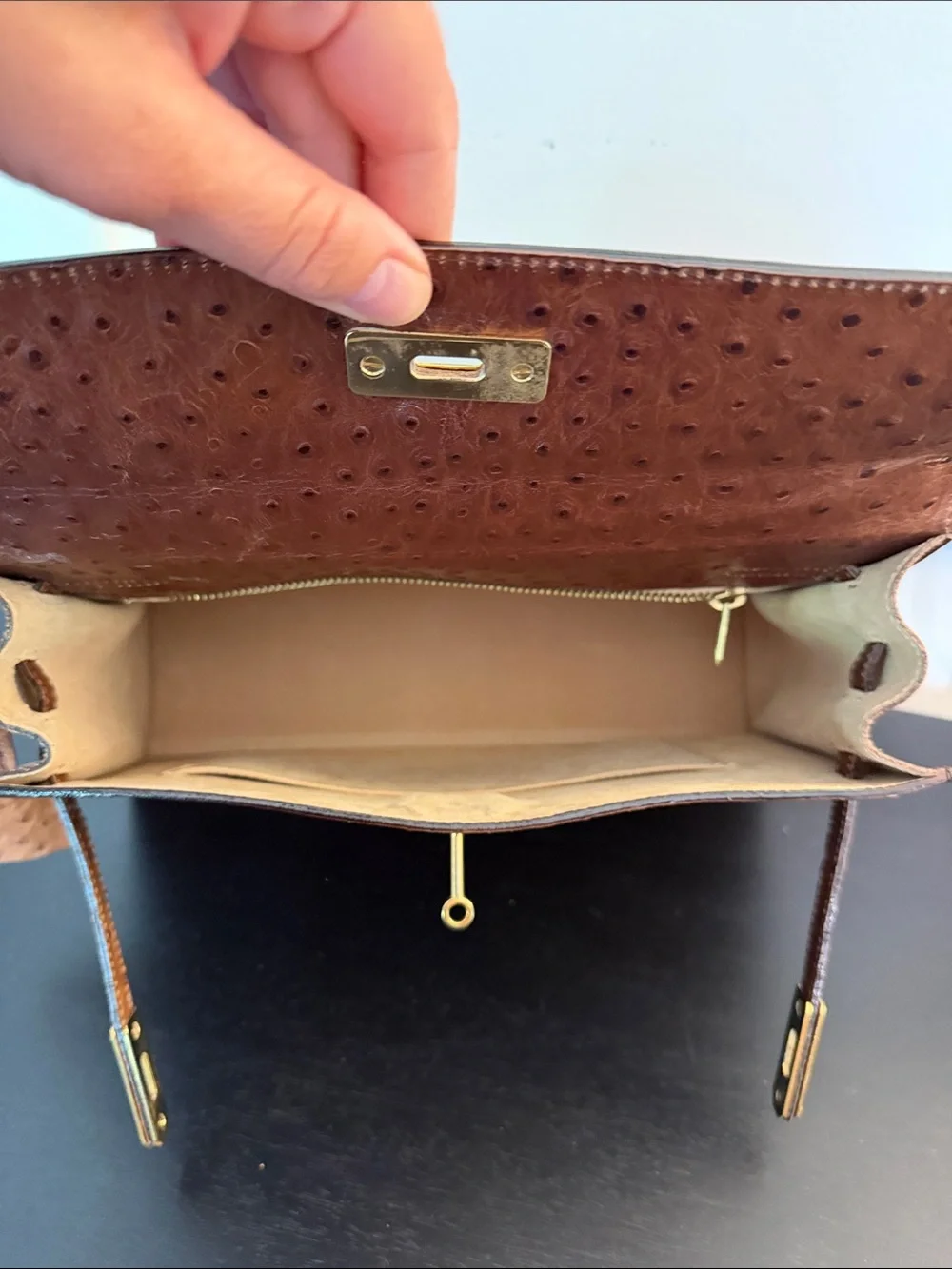 Classic Brown Ostrich-Texture Top Handle Bag